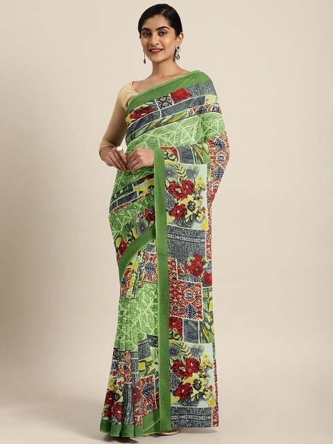 

KALINI Green & Maroon Pure Georgette Printed Celebrity Saree