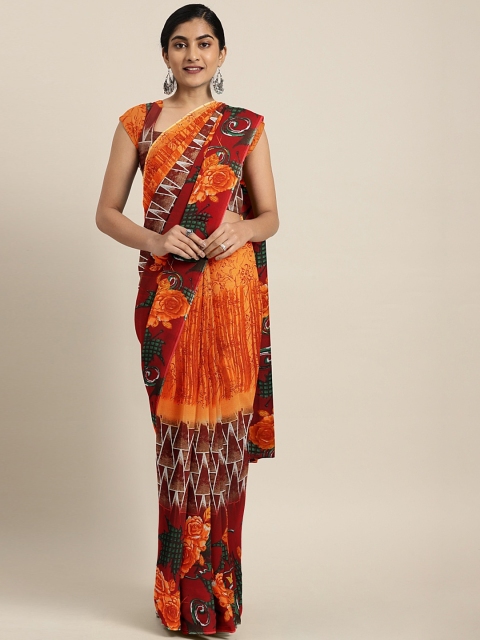 

KALINI Orange & Red Pure Georgette Printed Saree
