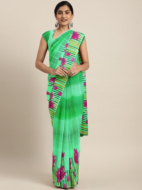 

KALINI Green & Pink Pure Georgette Printed Saree