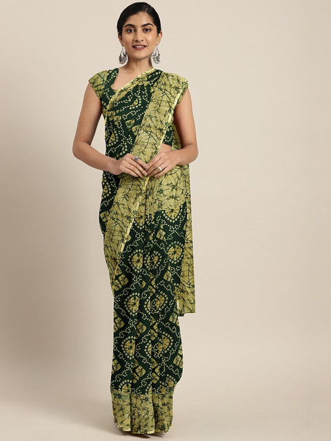 

KALINI Green Pure Georgette Printed Bandhani Celebrity Saree