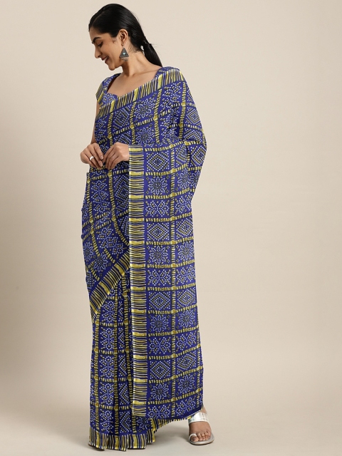 

KALINI Blue & Beige Pure Georgette Printed Bandhani Saree