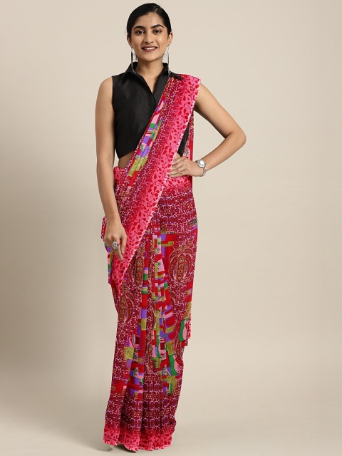 

KALINI Red & Pink Pure Georgette Printed Celebrity Saree