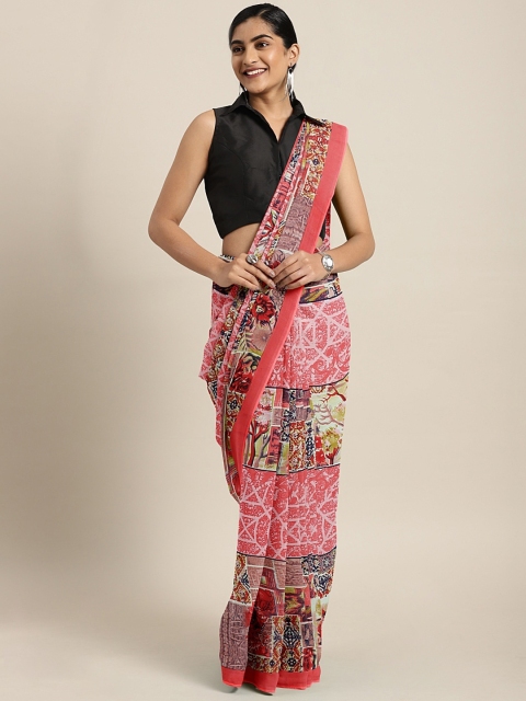 

KALINI Pink & Beige Pure Georgette Printed Saree