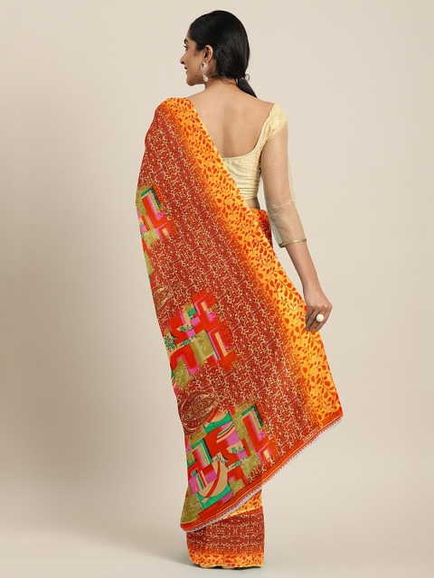 

KALINI Orange & Red Pure Georgette Printed Saree