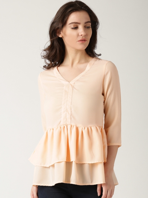

DressBerry Peach-Coloured Peplum Top