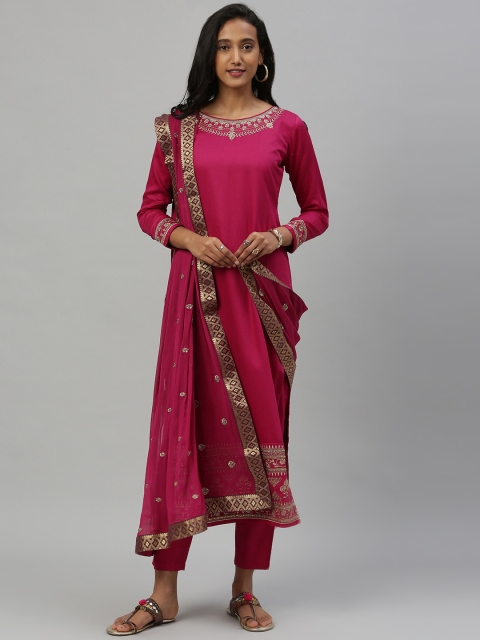 

Inddus Magenta Silk Blend Unstitched Dress Material