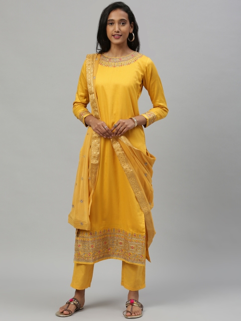 

Inddus Mustard Yellow Silk Blend Unstitched Dress Material