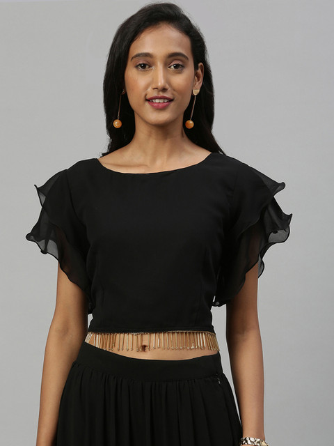 

Inddus Women Black Solid Ethnic Crop Top