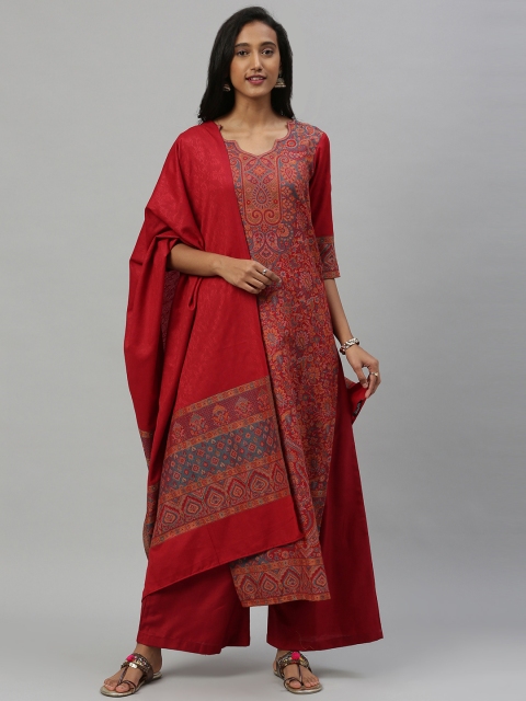 

Inddus Maroon Woven Design Pashmina Wool Unstitched Dress Material
