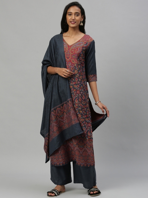 

Inddus Grey Woven Design Pashmina Wool Unstitched Dress Material