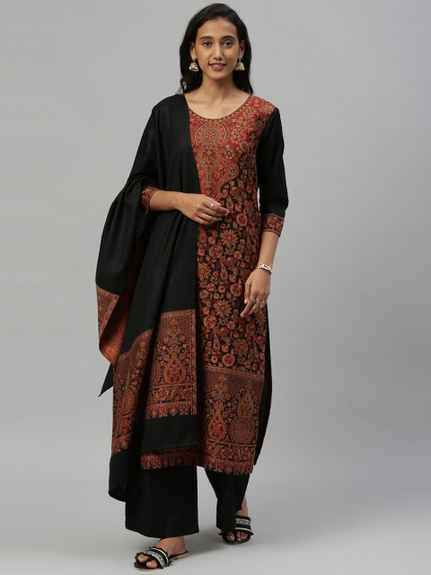 

Inddus Black & Red Woven Design Pashmina Wool Unstitched Dress Material