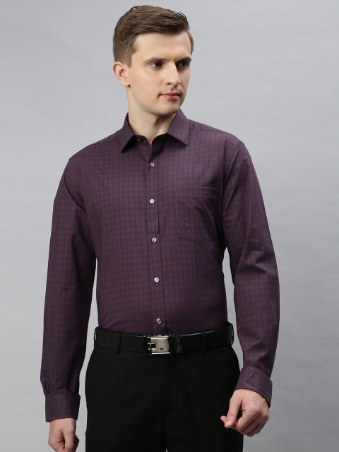 

Arrow New York Men Burgundy & Navy Blue Slim Fit Checked Formal Shirt