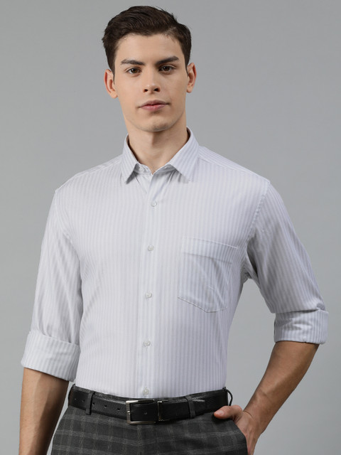 

Arrow Men White & Grey Regular Fit Striped Formal Shirt