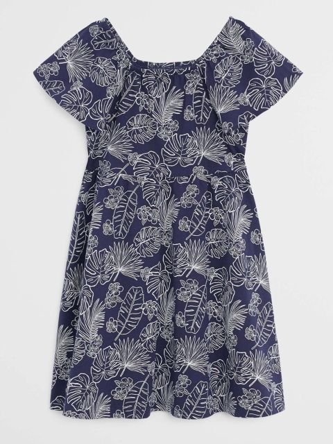 

Mango Kids Girls Navy Blue & White Tropical Print A-Line Dress
