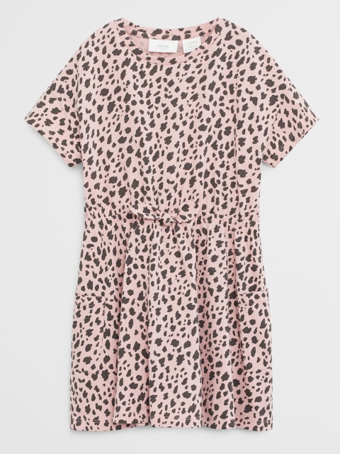 

Mango Kids Girls Pink & Charcoal Grey Leopard Print Sustainable A-Line Dress