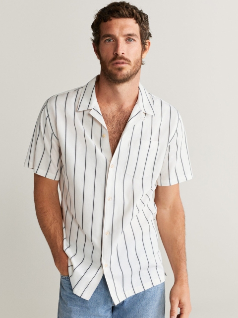 

MANGO MAN White & Black Striped Casual Shirt