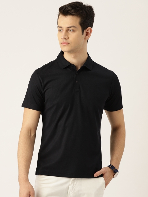 

MANGO MAN Men Black Solid Polo Collar T-shirt