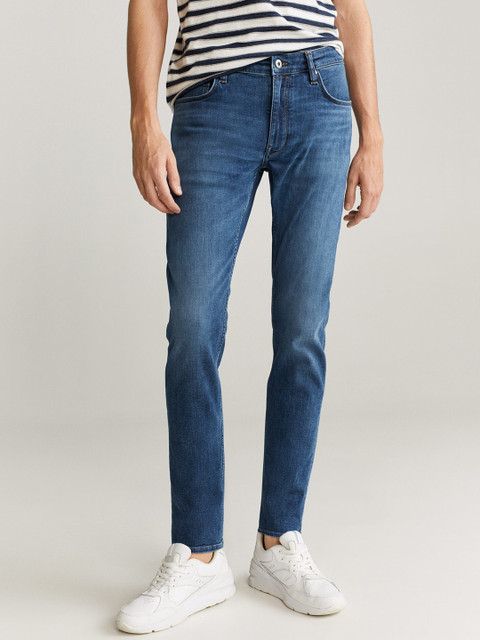 

MANGO MAN Blue Lorenzo Skinny Fit Mid-Rise Clean Look Stretchable Jeans
