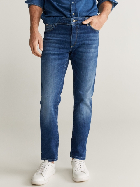 

MANGO MAN Blue Slim Fit Mid-Rise Clean Look Stretchable Jeans