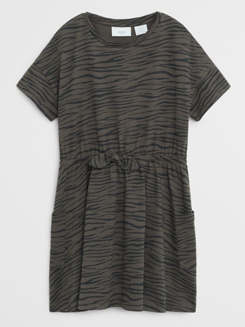 

Mango Kids Girls Olive Green & Black Tiger Print A-Line Sustainable Dress