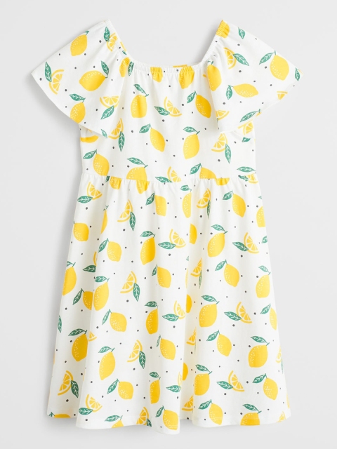 

Mango Kids Girls White & Yellow Lemon Print A-Line Dress