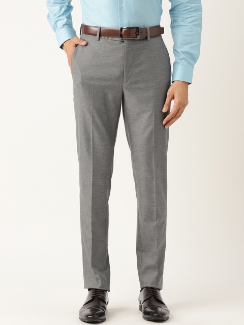 

MANGO MAN Men Grey Regular Fit Solid Formal Trousers