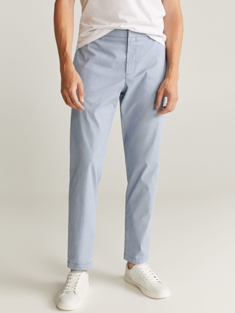 

MANGO MAN Blue Slim Fit Solid Regular Trousers