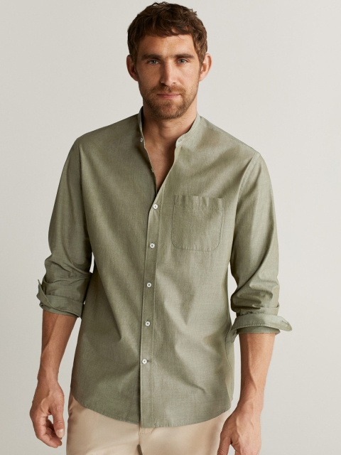 

MANGO MAN Men Olive Green Regular Fit Solid Casual Shirt