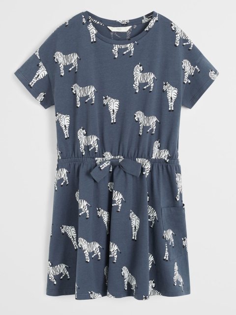 

Mango Kids Girls Charcoal Grey & White Zebra Print A-Line Sustainable Dress