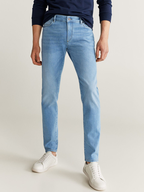 

MANGO MAN Blue Slim Fit Mid-Rise Clean Look Stretchable Jeans