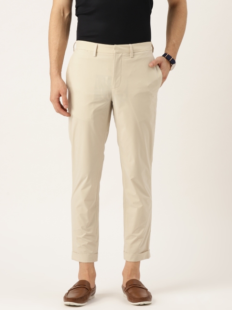 

MANGO MAN Beige Regular Fit Solid Crease Resistant Cropped Trousers