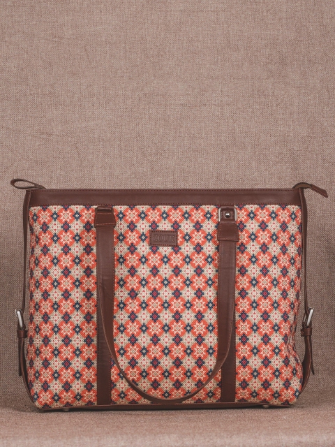 

ZOUK Yellow & Orange Printed Vegan Leather Tote Bag