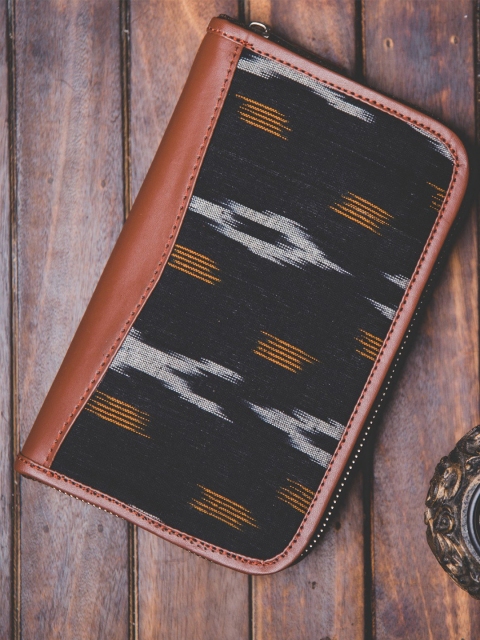 

ZOUK Women Black & Brown Printed Vegan Leather Zip Around Wallet