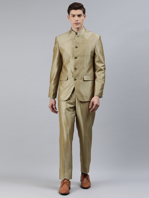 

Louis Philippe Men Beige Solid Slim Fit Single-Breasted Bandhgala Formal Suit