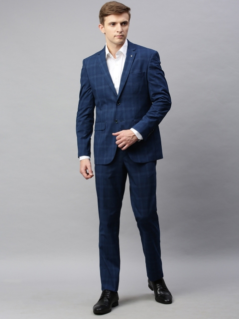 

Louis Philippe Men Blue Self-Checked Slim-Fit Single-Breasted Formal Suit