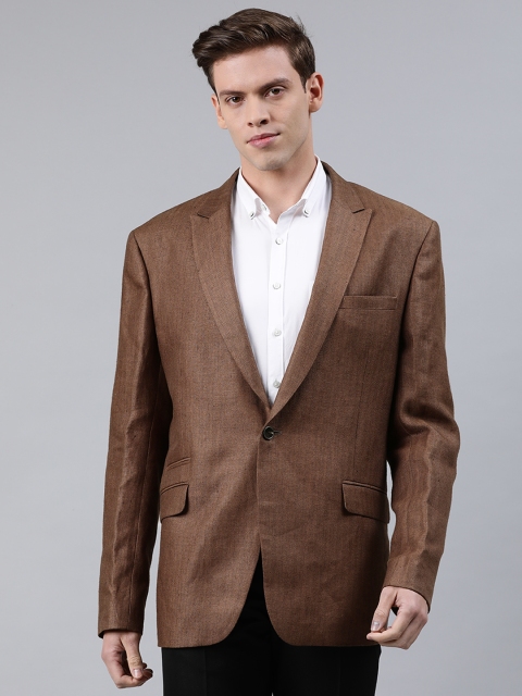 

Louis Philippe Men Brown Solid Linen Slim Fit Formal Single-Breasted Blazer