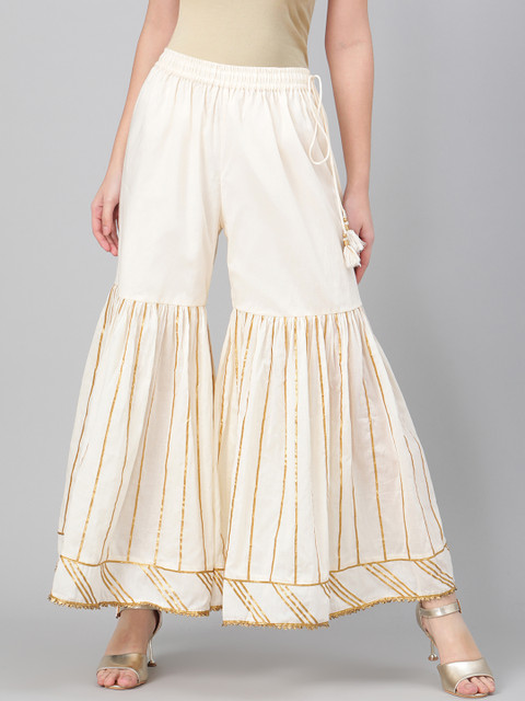 

Biba Women Off-White Pure Cotton Striped Sharara Pants