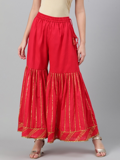 

Biba Women Red Pure Cotton Striped Sharara Pants