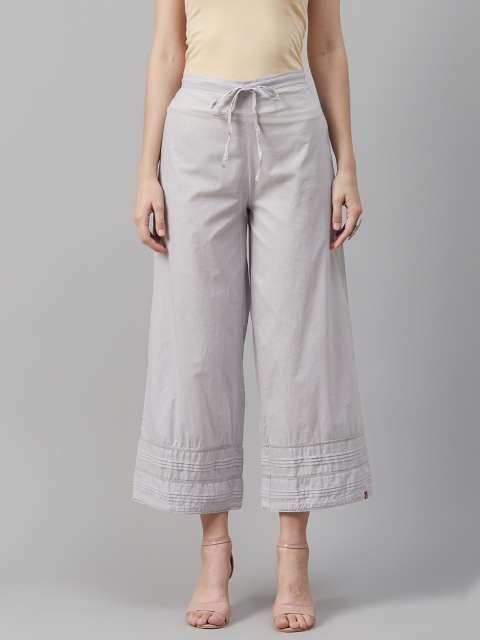 

Biba Women Grey Solid Cropped Wide Leg Palazzos