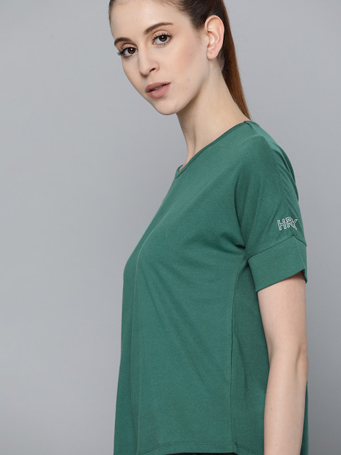 

HRX by Hrithik Roshan Women Green Solid Round Neck T-shirt