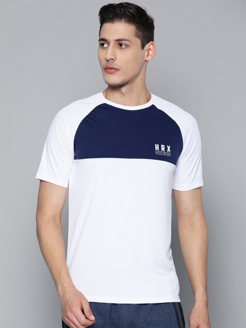 

HRX by Hrithik Roshan Men White & Navy Blue Colourblocked Training T-shirt