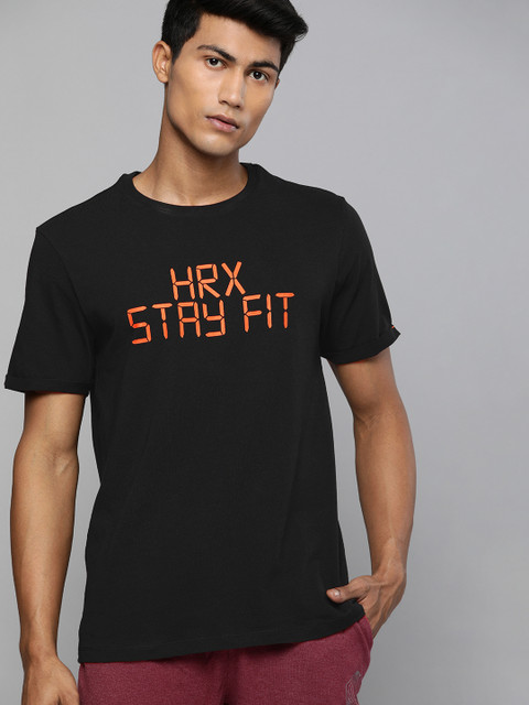 

HRX by Hrithik Roshan Men Jet Black Printed Bio-Wash Antimicrobial Lifestyle Pure Cotton T-shirt