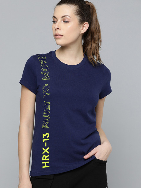 

HRX by Hrithik Roshan Women Navy Blue Printed Round Neck T-shirt