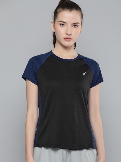 

HRX by Hrithik Roshan Women Black & Navy Colourblocked Rapid-Dry Running T-shirt