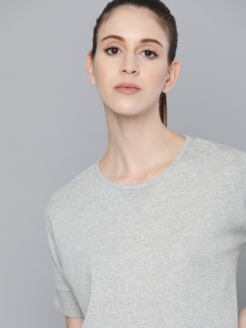 

HRX by Hrithik Roshan Women Grey Melange Solid Round Neck T-shirt