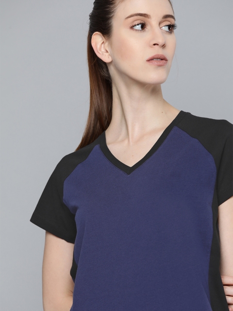 

HRX by Hrithik Roshan Women Navy Blue Solid V-Neck T-shirt