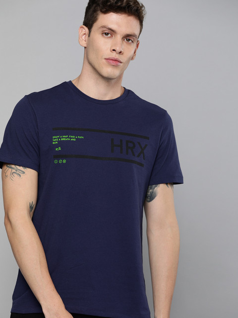 

HRX by Hrithik Roshan Men Medieval Blue Printed Bio-Wash Antimicrobial Lifestyle T-shirt, Navy blue