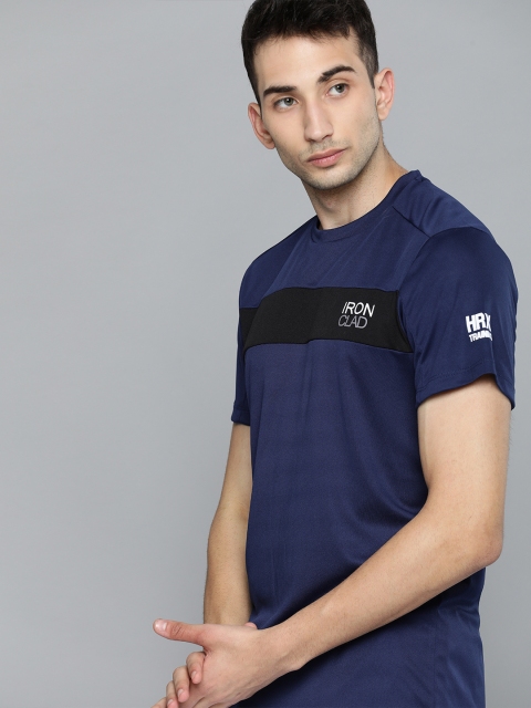 

HRX by Hrithik Roshan Men Medieval Blue Solid Rapid-Dry Antimicrobial Training T-shirt, Navy blue