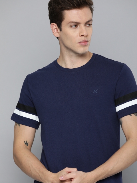 

HRX by Hrithik Roshan Men Medieval Blue Solid Bio-Wash Antimicrobial Lifestyle Pure Cotton T-shirt, Navy blue