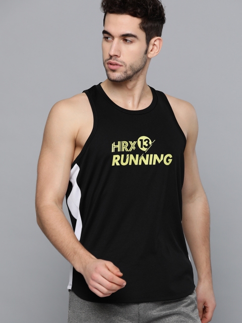 

HRX by Hrithik Roshan Men Jet Black Printed Rapid-Dry Running T-shirt